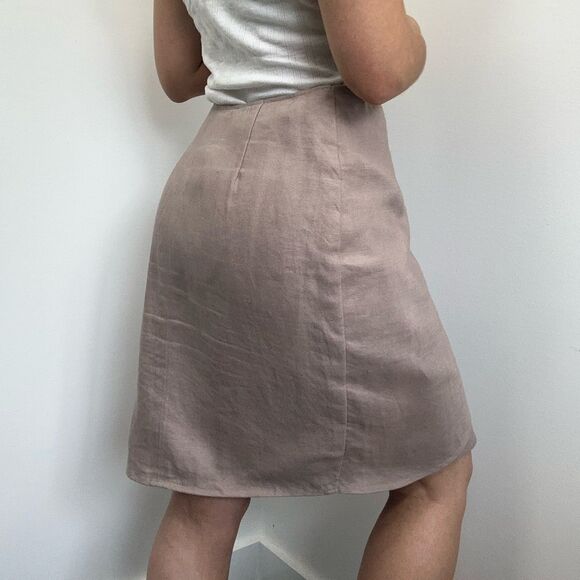 Vintage 90's Mauve 100% Linen Wrap Skirt Short Size S - Picture 2 of 10